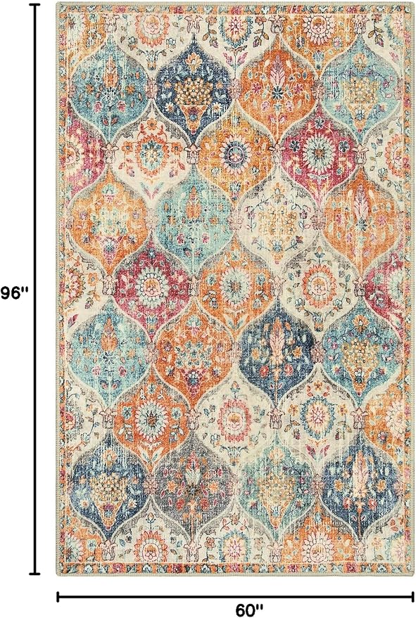 Lahome Moroccan 5x8 Area Rug, Ultra-Thin Washable Rugs - Image 2