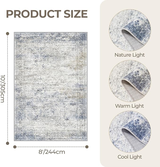 8x10 Area Rugs for Living Room, Non-Slip Backing Large Washable Rug for Nursery - Image 2