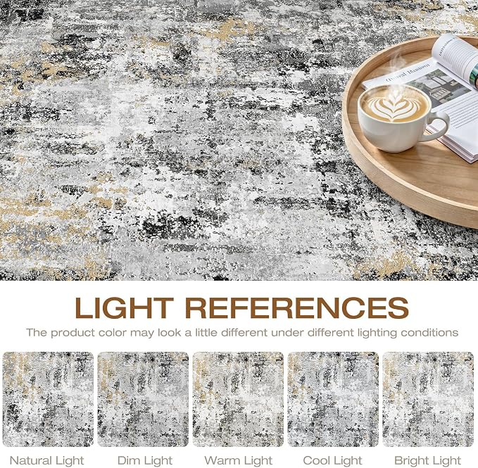 10x14 Area Rugs Living Room: Washable Large Abstract Neutral Modern Soft Rug - Image 8