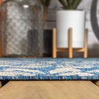 JONATHAN Y Floral Textured Weave Indoor Outdoor Square Area Rug 4X4 Navy/Aqua - Image 7