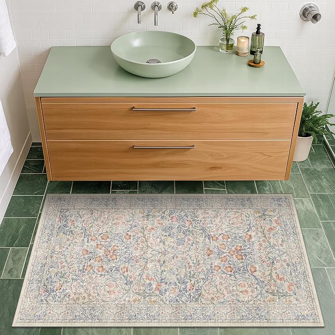Washable Bathroom Rug 2x4 Non Slip by HazoHaus