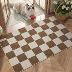 GarveeHome Checkered Terracotta Brown 2x3 Washbale Rug Door Mat Geometric by GarveeHome