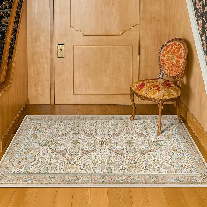 Beige 2x4 Washable Rug for Bathroom, Entryway Non Slip - Image 3