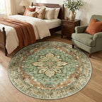 RELEANY Area Rugs Round 5ft Washable Non-Slip, Floral Vintage Distress by RELEANY