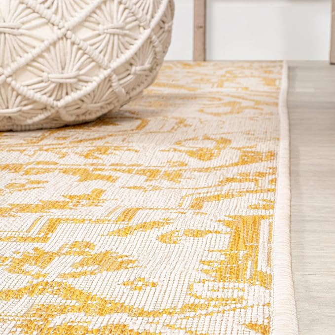 JONATHAN Y Boho Medallion Indoor Outdoor Square Area Rug 5X5 Cream/Yellow - Image 3