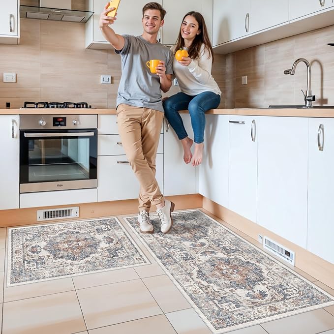 2-Piece Kitchen Runner Rug Set: Washable Non-Slip Floor Mats - Image 2