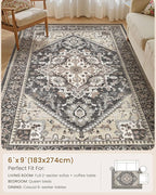 6x9 Vintage Area Rug: Washable Neutral Soft Non Slip Thin Large Floor Carpet - Image 8