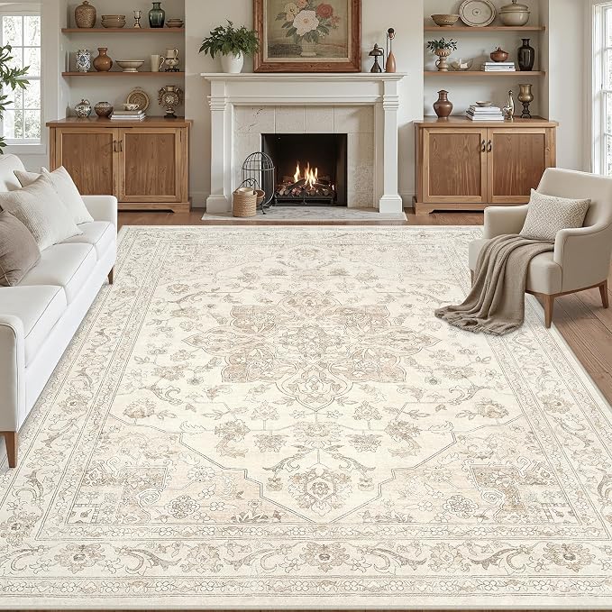 10x12 Area Rug for Living Room: Vintage Boho Neutral Washable Rug Indoor Soft - Image 8