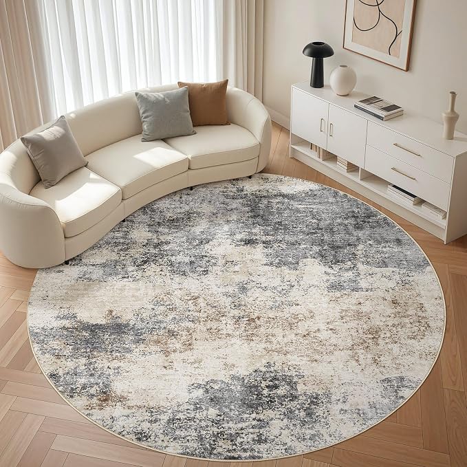 Round Rug Living Room Rugs: 7x7 Washable Circle Large Abstract Modern Soft by LOONGRUG