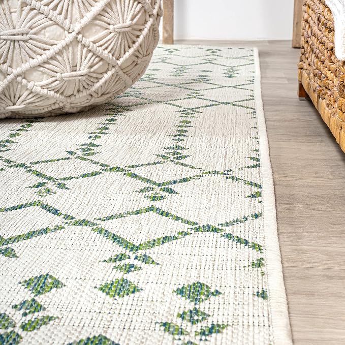 JONATHAN Y Moroccan Geometric Indoor Outdoor Area Rug 3X5 Green/Ivory, Ourika - Image 8