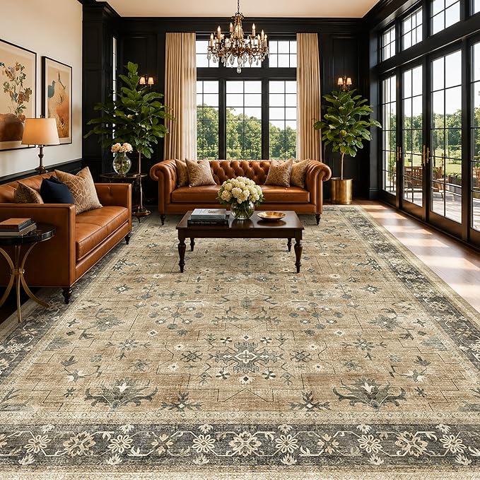 Warm Taupe Sage 9x12 Living Room Rug by HazoHaus