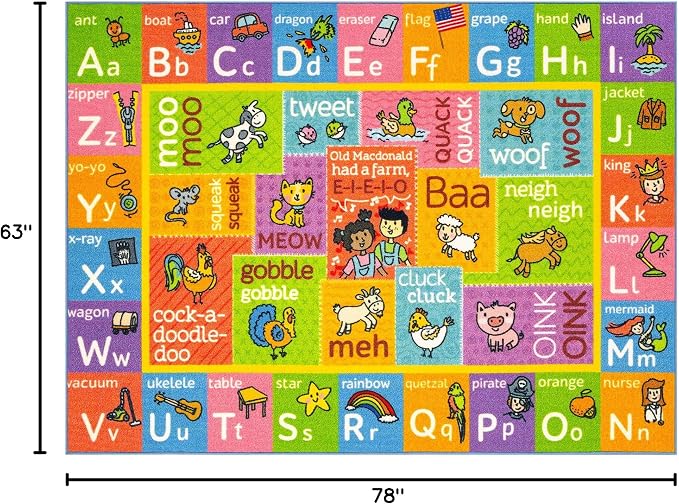KC Cubs 5x7 ABC Alphabet Animal Sounds Rug – Educational Non-Slip Carpet Play - Image 3