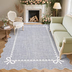 GarveeHome Scalloped Bow Rug for Living Room, Solid Grey Rug for Dorm, Washable by GarveeHome