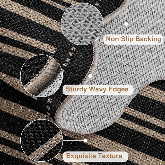 Striped Easy Jute Outdoor Patio Rug, 3x5 Washable Rugs - Image 4