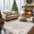 Living Room 8ft Square Area Rug: Machine Washable Large Vintage Soft Rug Stain - Image 6