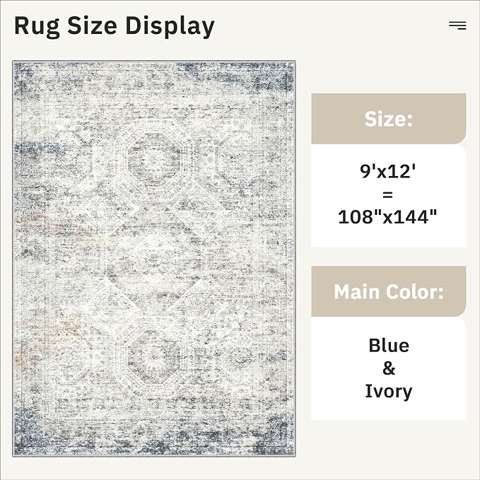Soalmost 9x12 Area Rugs for Living Room, Non Slip Machine Washable Vintage Rugs - Image 5