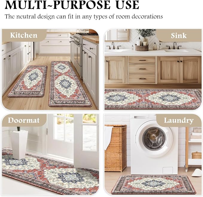 Boho Kitchen Mats for Floor 2 Piece Set Anti Fatigue Cushioned PVC Kitchen Rugs - Image 6
