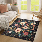 DUKINO 4x4 Square Area Rug, Floral Indoor Floor Washable Entryway Rug - Image 4