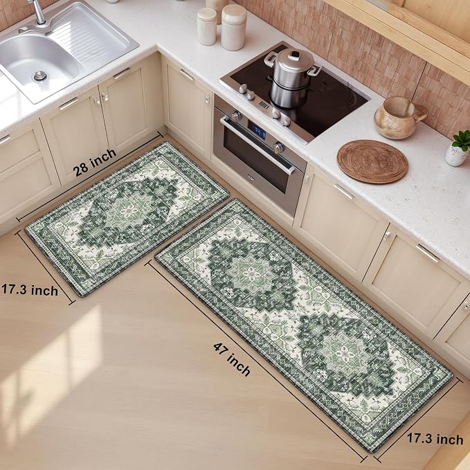 Boho Kitchen Mats for Floor 2 Piece Set Anti Fatigue Cushioned PVC Kitchen Rugs - Image 2