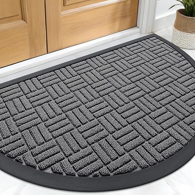 OLANLY Half Circle Door Mat Outside Entrance 29.5x17, Heavy Duty Sturdy Natural by OLANLY