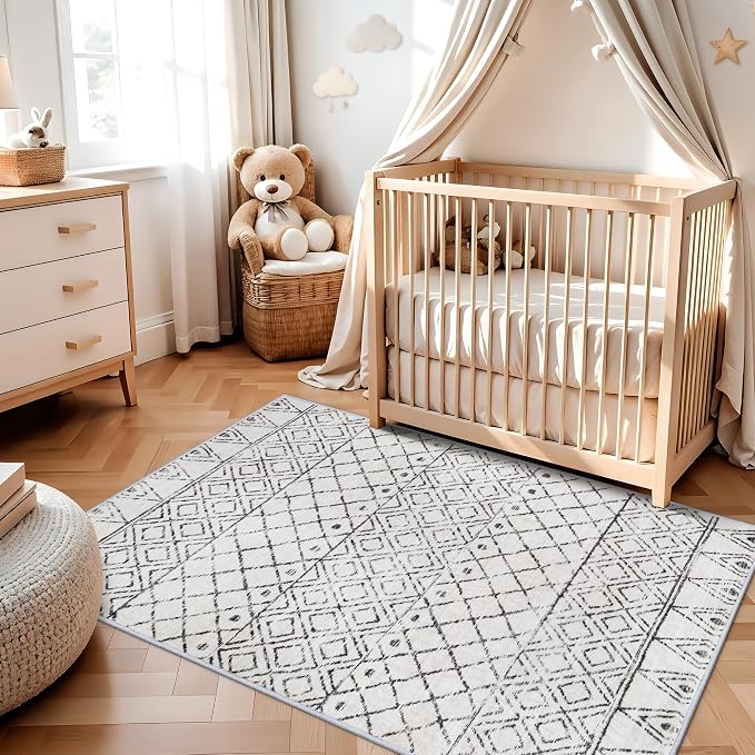 3x5 Washable Moroccan Area Rug: Ultra Soft Low Pile Non-Slip Rugs - Image 3