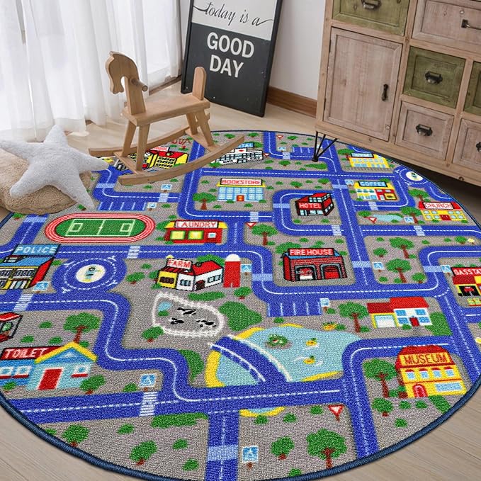 Capslpad Blue Car Road Kid Rug Carpet Playmat by CapslpadDirect
