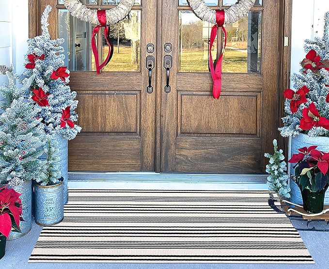 Black and White Striped Outdoor Rug 24'' x 51''Farmhouse Front Porch Rug - Image 8