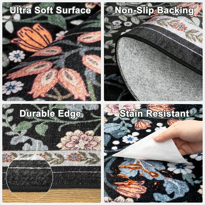 10x12 Area Rugs for Living Room: Floral Washable Rug Vintage Large Soft Boho - Image 6