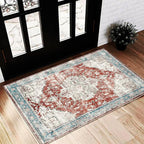 CHAMPLANT Red Blue 2'x3' Washable Area Rugs Door Mat Vintage Distressed Doormat by CHAMPLANT