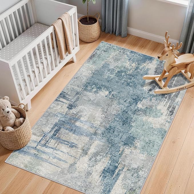 Abstract 3x5 Entryway Area Rugs: Machine Washable Anti-Slip Cozy Rug by BYYVOORugsforYourHome