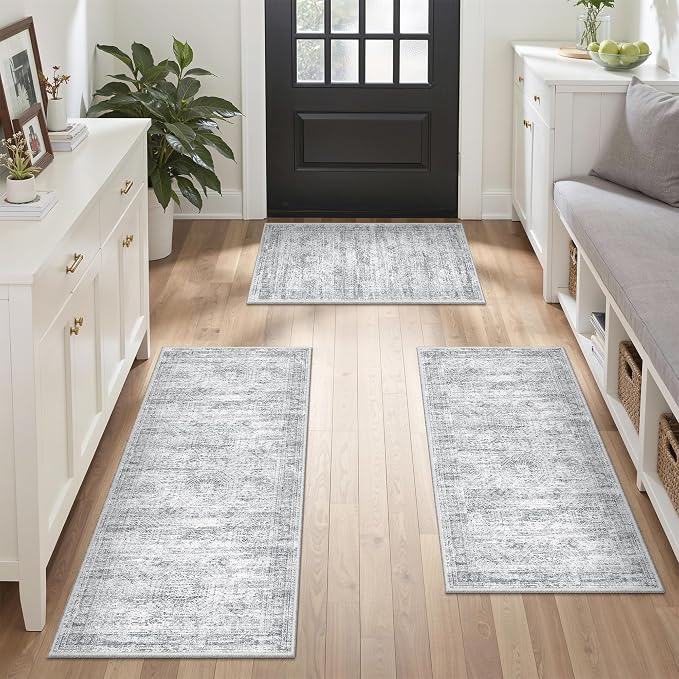 Washable Kitchen Rugs Sets of 3 Piece, Hallway Runner Rug Non-Slip - Image 4