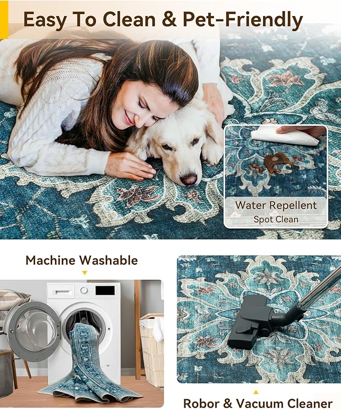 RELEANY Area Rugs Runner 2'x6' Washable Non-Slip, Floral Vintage Distress - Image 5
