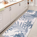 JONATHAN Y Tropics Palm Leaves Indoor Outdoor Runner Rug 2X8 Cream/Dark Blue - Image 3
