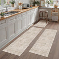 Vintage Kitchen Rug Set of 3 Washable Beige Kitchen Mats by WondRg