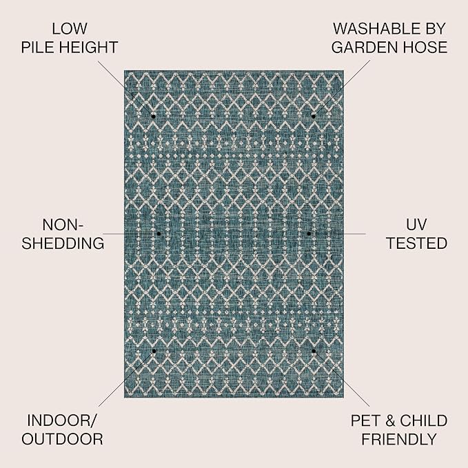 JONATHAN Y Moroccan Geometric Indoor Outdoor Area Rug 8X10 Teal/Gray, Ourika - Image 2