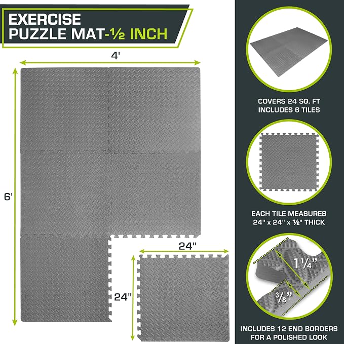 ProsourceFit Exercise Puzzle Mat ½-inch, EVA Interlocking Foam Floor Tiles - Image 2