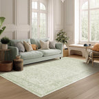 Sage Green Area Rug for Bedroom Neutral Boho Farmhouse Floral Distressed Design - Image 8