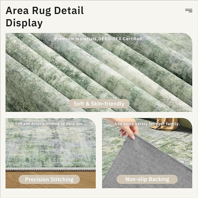 Soalmost 9x12 Area Rugs for Living Room, Non-Slip Machine Washable Vintage Rugs - Image 6