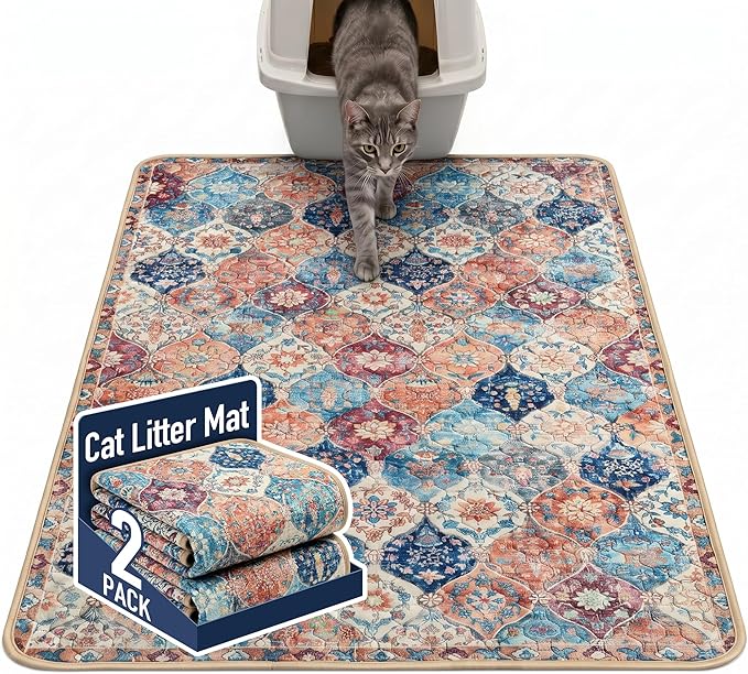 Hompet Cat Litter Mat 2 Pack, 48x72 Large Machine Washable Trapping Mats by Hompet