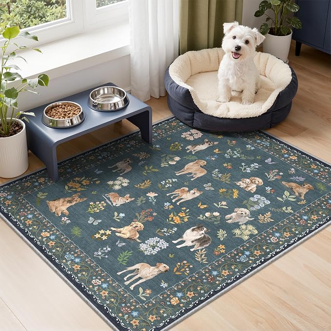 Soalmost 2x3 Dog Rugs for Entryway, Machine Washable Door Mat Animal Floral - Image 2