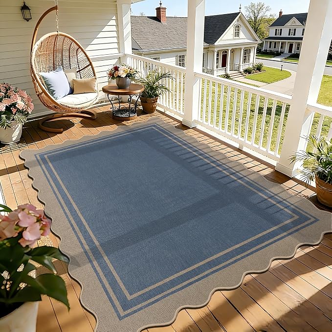 5x7 Scalloped Rug Easy Jute Washable Outdoor Patio Rug by Zeeinx