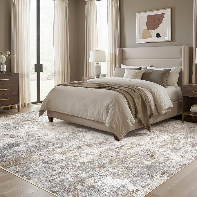 UERMEI Square Area Rugs : Washable 12x12 Neutral Modern Abstract Carpet - Image 2