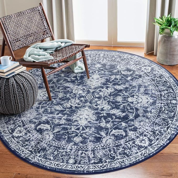 KILOCOCO Area Rug 6ft Round Living Room Rug Washable Printed Vintage Floral by Kilococo