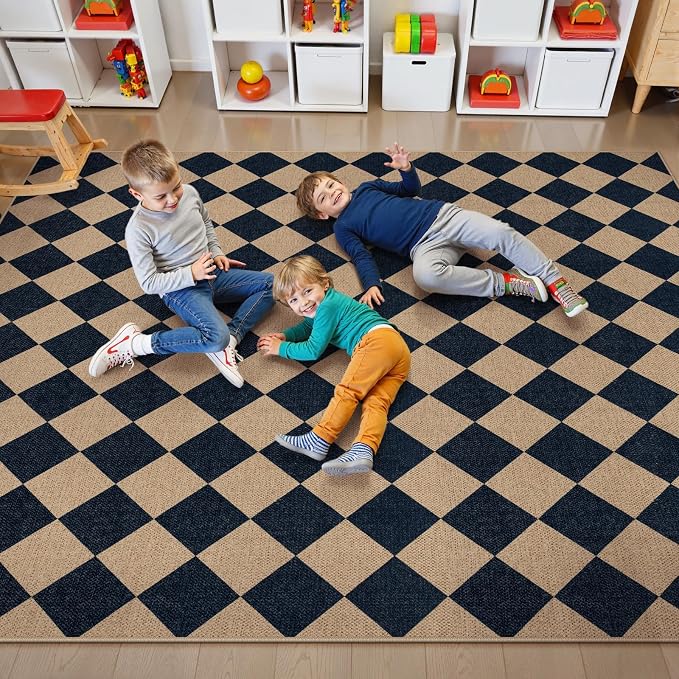 Lahome Colette Checkered Easy Jute Area Rug 8x10, Large Living Room Patio Rug - Image 4