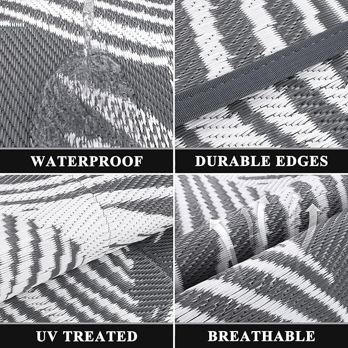Pauwer Waterproof Outdoor Rug 6x9, Reversible Plastic Straw Patio Camping Rug - Image 3