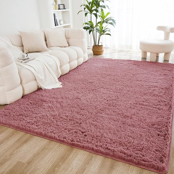 Litanika 8x10 Shag Area Rug for Living Room Bedroom, Pea Pink High Pile Ultra by Litanika