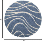 SAFAVIEH Florida Shag Collection 5' Round Light Blue/Cream SG471 Abstract Wave - Image 2