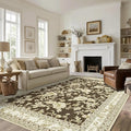 Brown Floral Rug 5x7 Machine Washable Area Rug by BILEEHOME