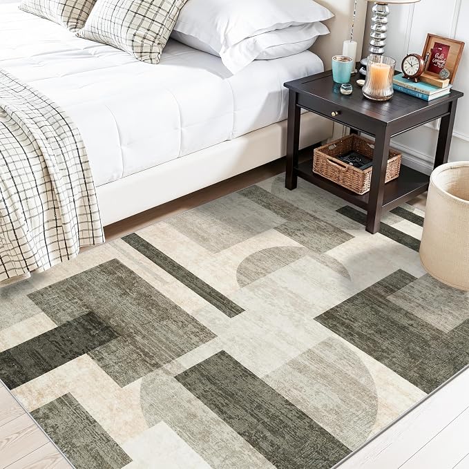 4x5 Washable Entryway Office Rug: Mid Century Modern Area Rugs Geometric Non - Image 4