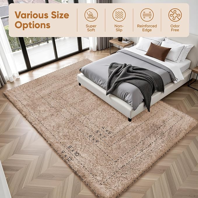Area Rug for Living Room Bedroom: 5x7 Camel Soft Fluffy Shag Upgrade Non-Slip - Image 9